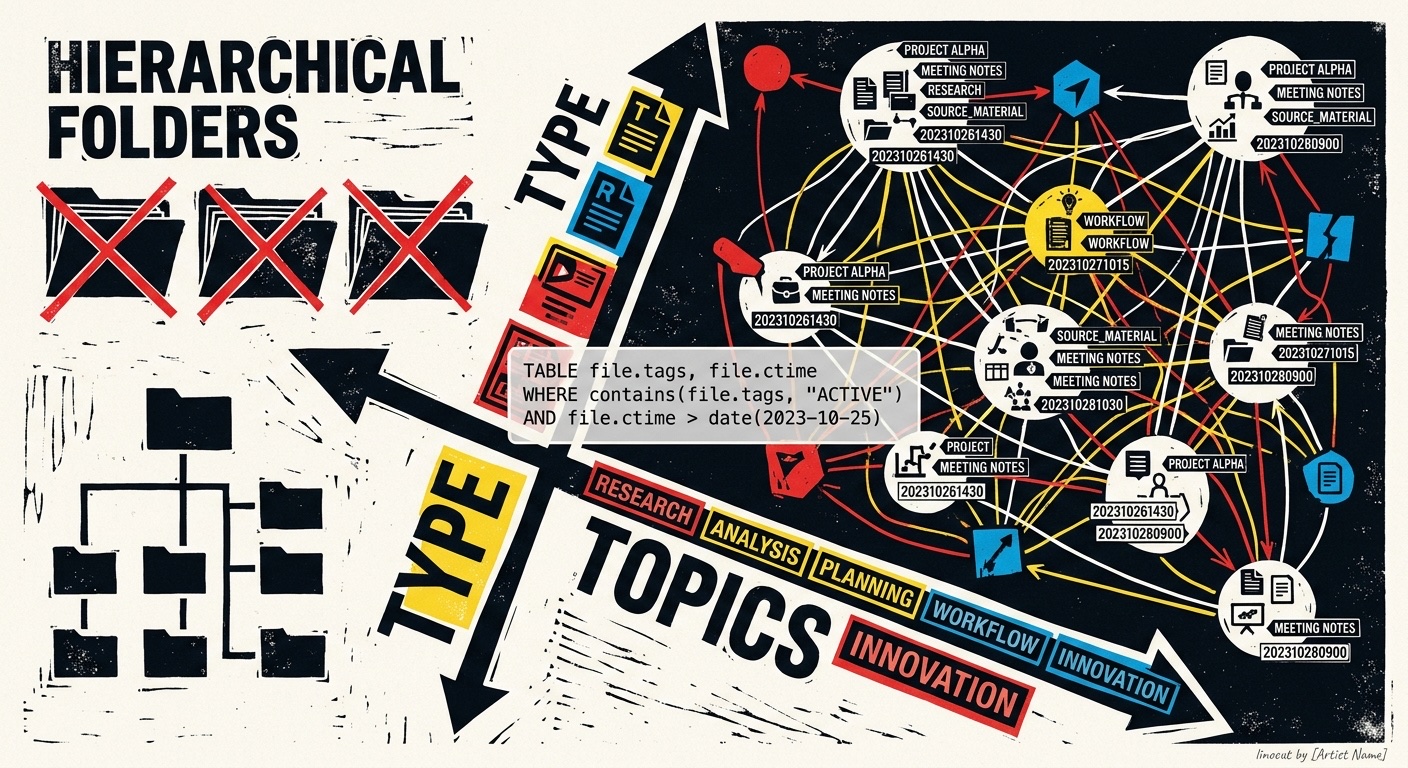 Metadata-driven organization replacing folder hierarchies