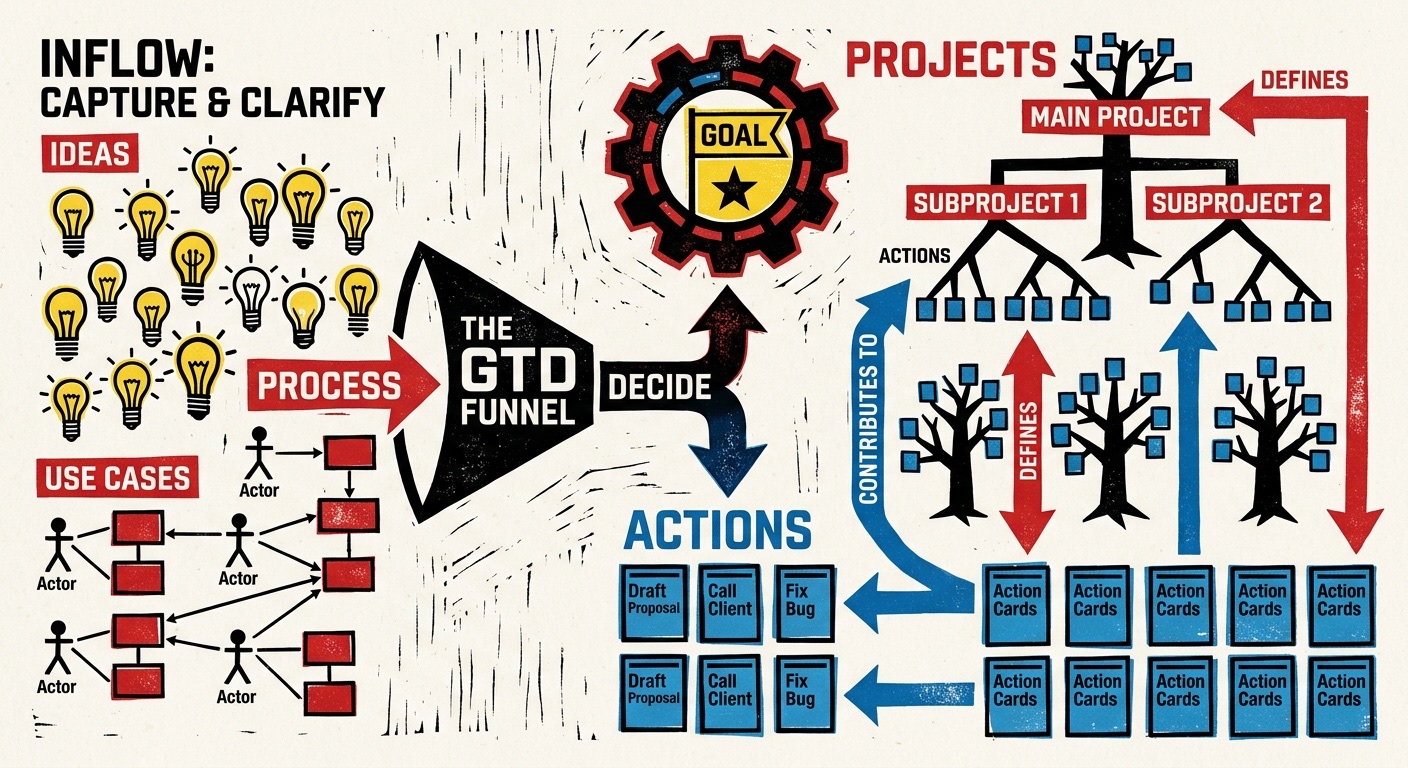 GTD workflow from ideas and use cases to projects and actions