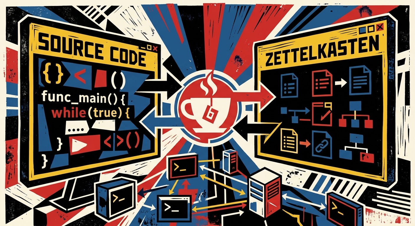 Two parallel terminals connected through a central Gitea server