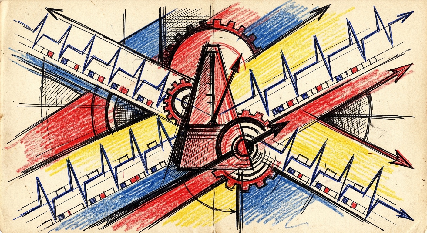 Clock CV signal — Constructivist linocut illustration