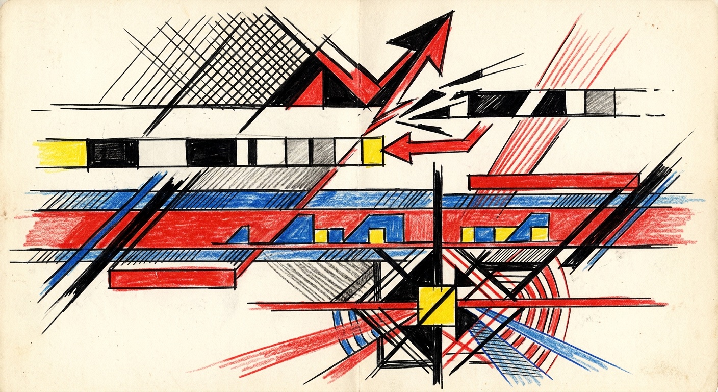 Reset and Run CV signal — Constructivist linocut illustration