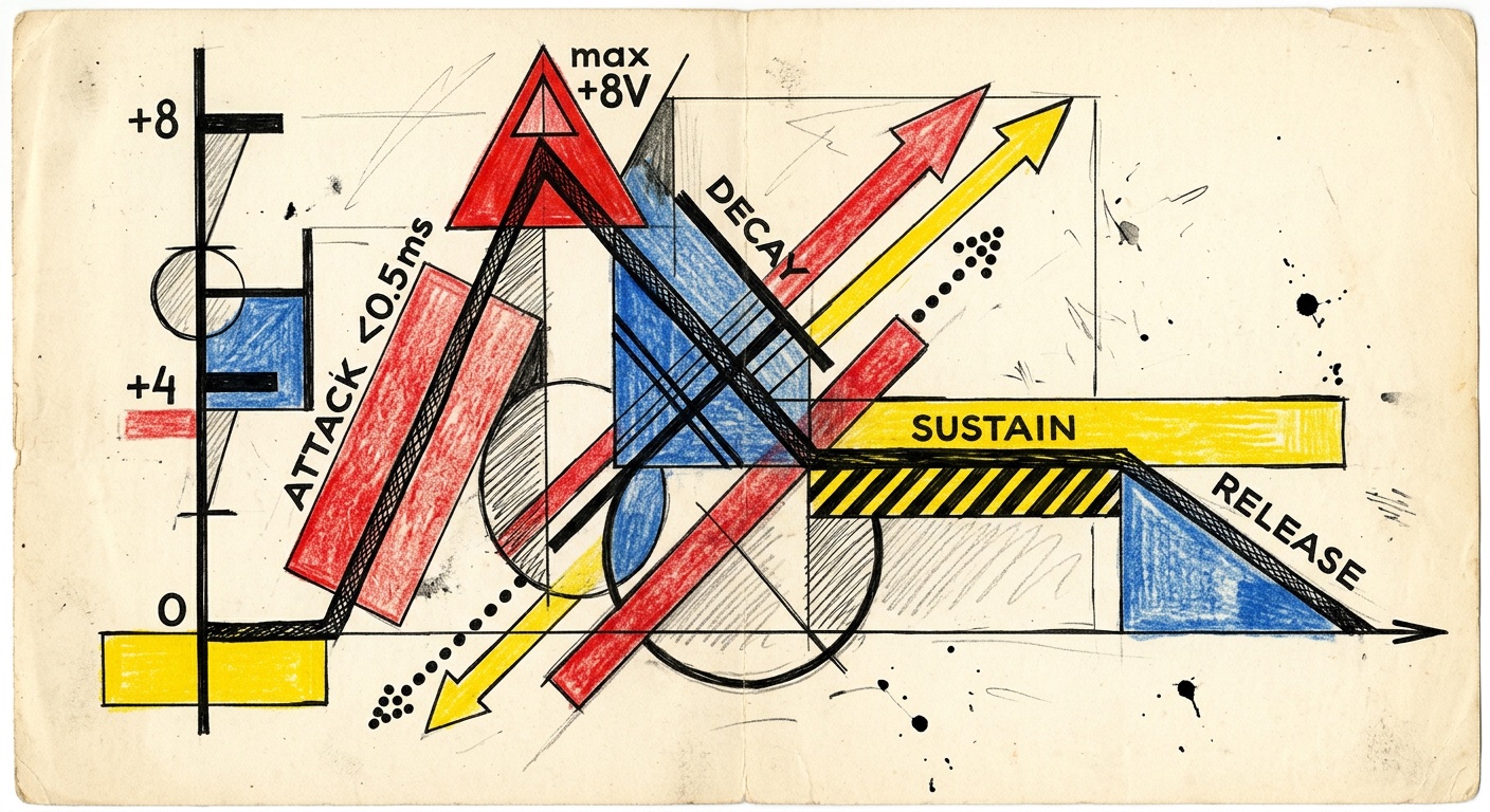 Envelope CV signal — Constructivist linocut illustration