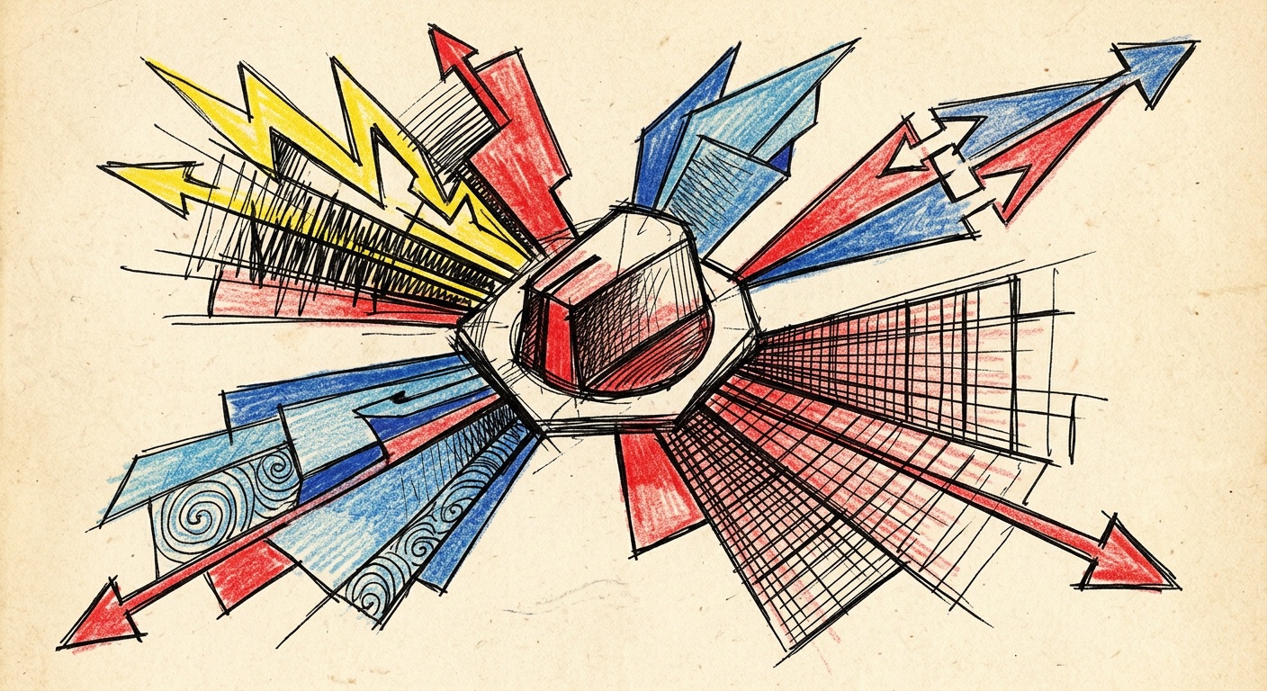 Macro Parameter CV signal — Constructivist linocut illustration