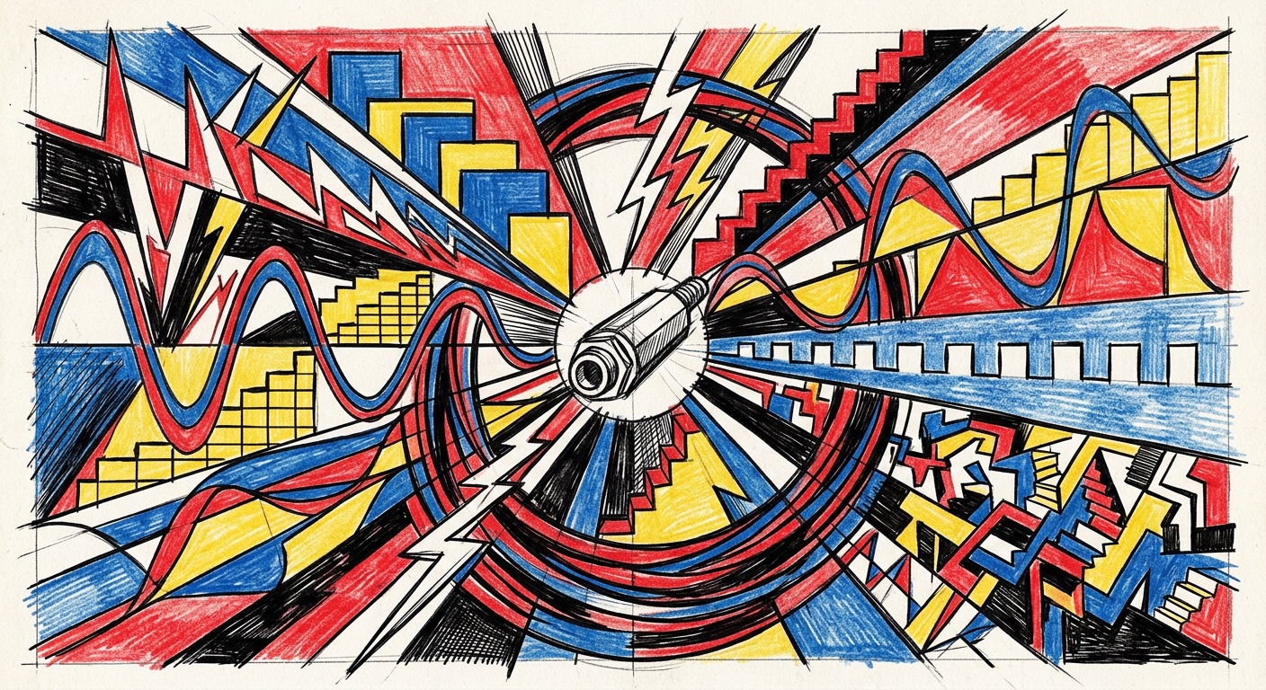 CV Input Signal Types — Constructivist linocut illustration